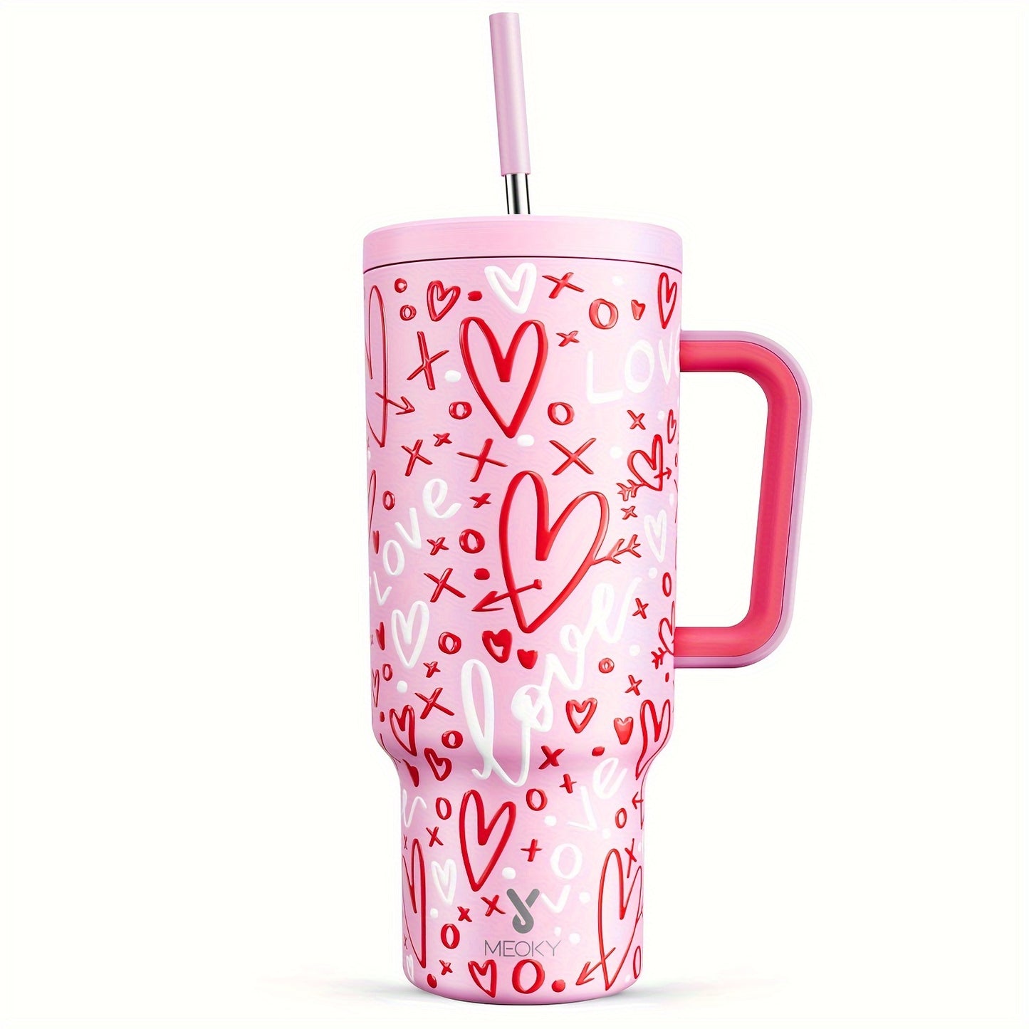 Meoky 40oz Insulated Stainless Steel Tumbler with Lid & Straw - Leakproof, BPA-Free, Perfect for Outdoor Adventures & Valentine's Day Gift