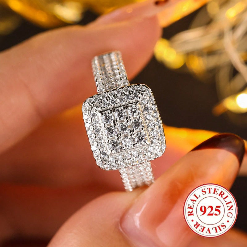 [Luxury Women's Ring] Super Sparkling Luxury 925 Sterling Silver Square Women's Ring | 5 Sizes to Choose From, Suitable for Parties, Banquets, Engagements, Jewelry, Festivals, Valentine's Day Gifts