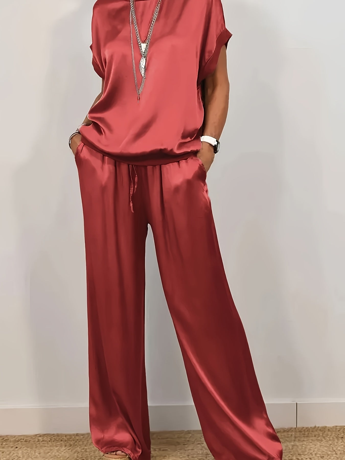 [Trendy Casual Set] Trendy Casual Set: Spring/Summer Loose Shirt & Wide Leg Pants