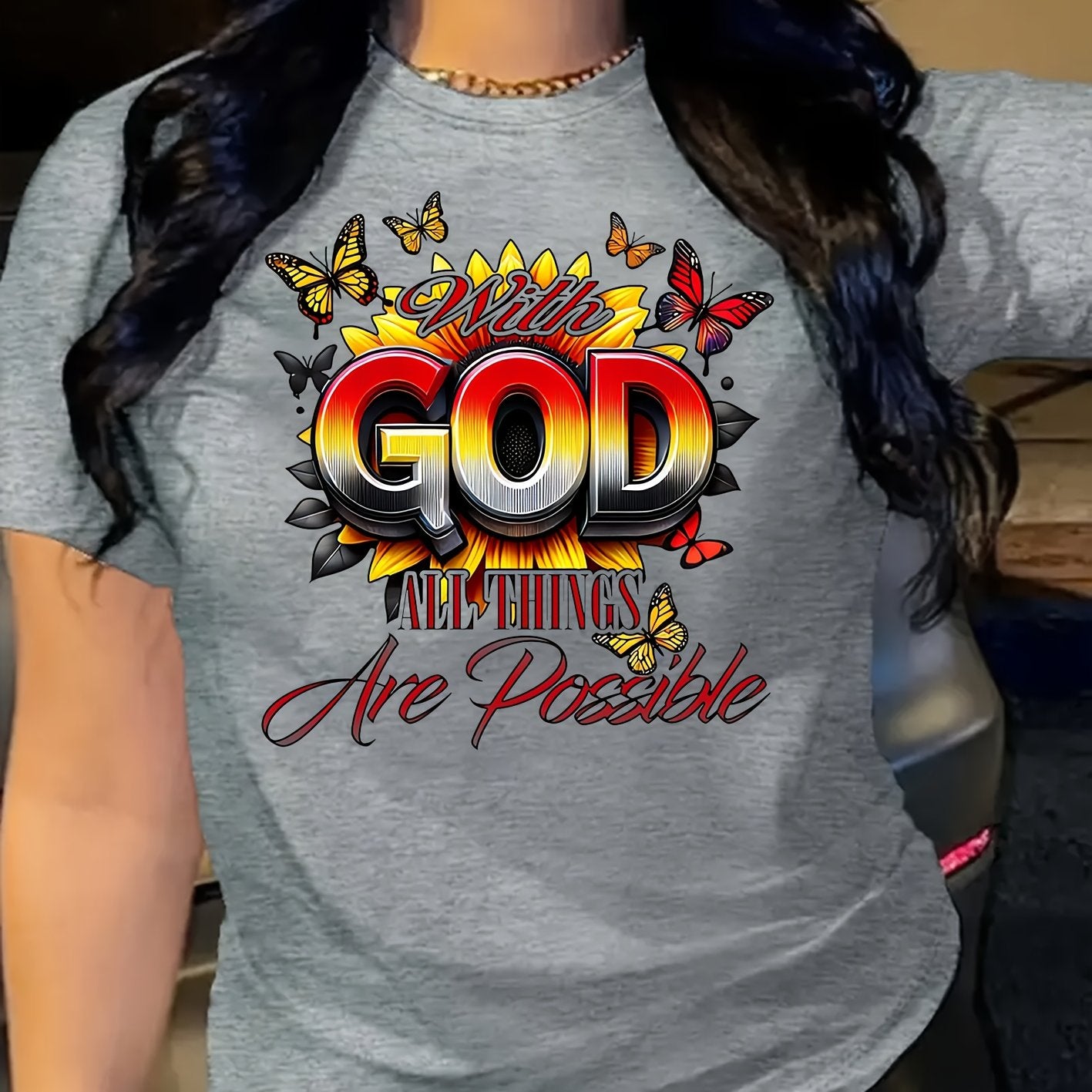 [GOD Print] Women's Short Sleeve T-Shirt | 100% Polyester | Machine Washable | Casual Top for Women