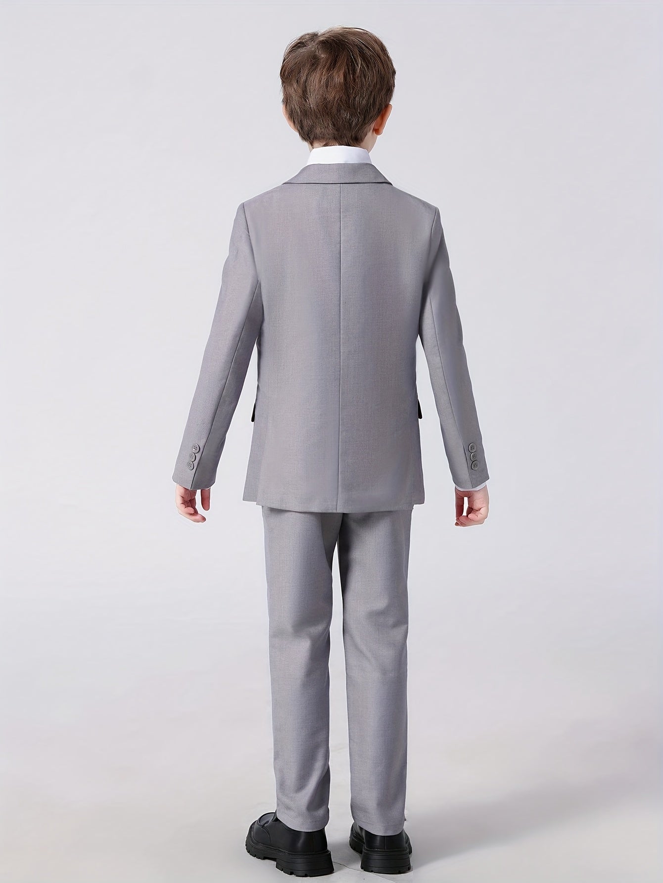 Mosedou Boys 4pcs Suit Set Blazer&Waistcoat&Pants&Tie 2-16Yrs Kids Formal Wear British Style Wedding & School Outfit Boys' Suits 4pcs Sets Teens Formal Suits for Vest&Tie Wedding Flower Boy Attire