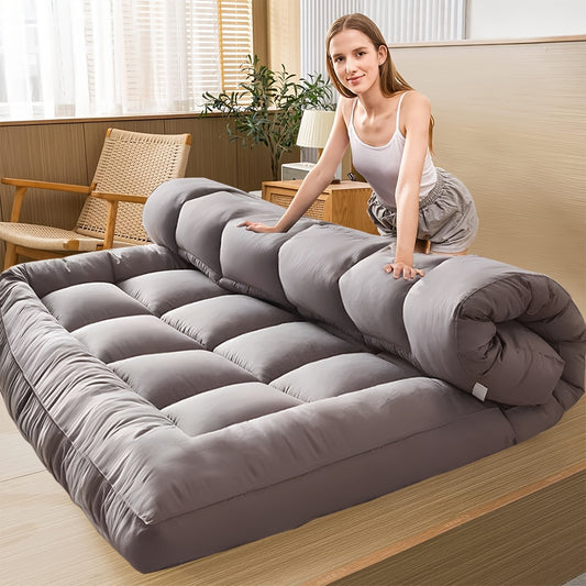 Thicken Floor Futon Cooling Mattress, 1000GSM Queen Size Japanese Tatami Mattress, Foldable Japanese Twin Floor Mattress Tatami Mat, Non Slip Sleeping Pad, Soft Roll Up Bed Student Dormitory Mattress Topper, Camping Couch Bed