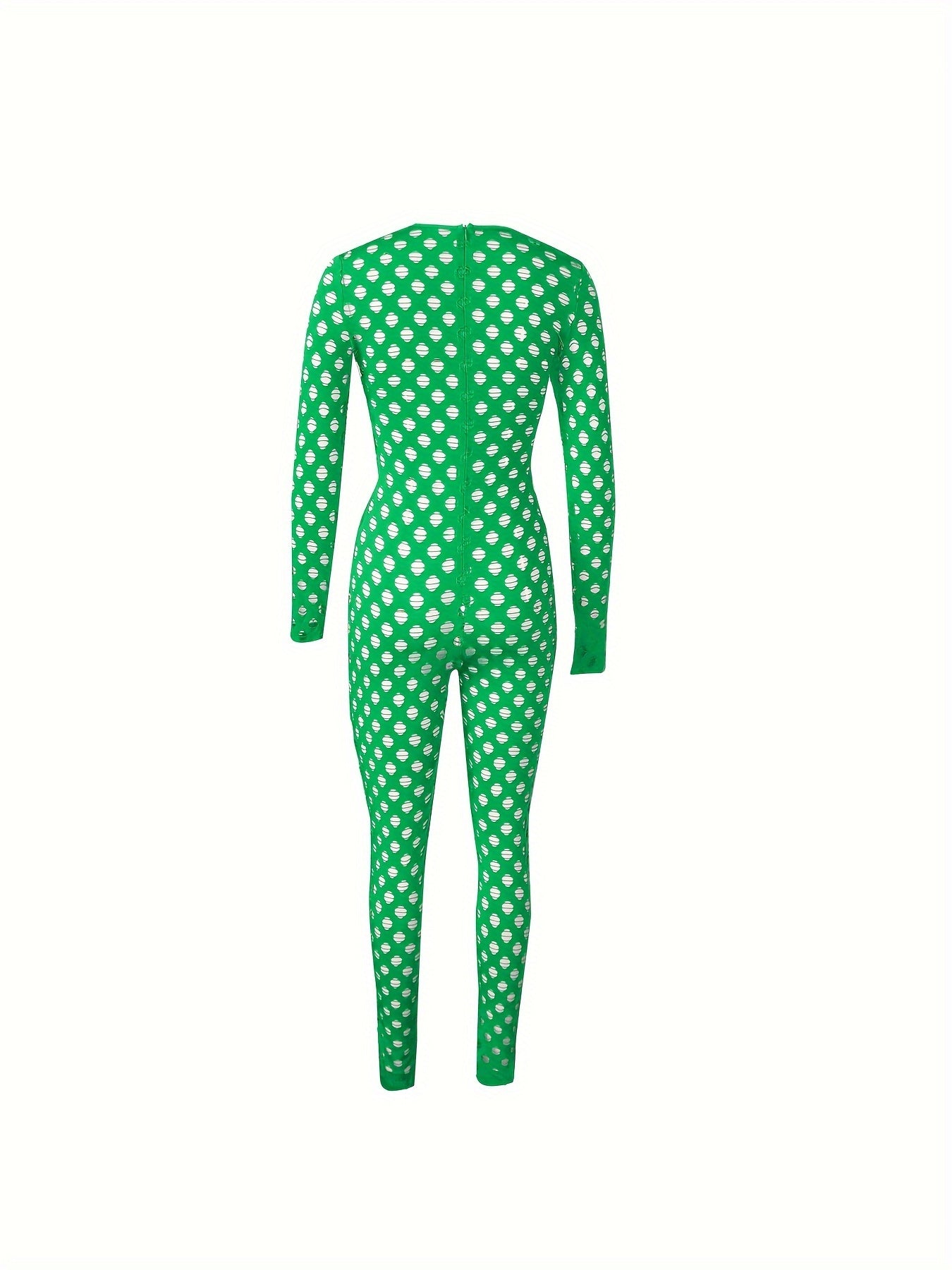 Hollow Zip Back Jumpsuit, Sexy Bodycon Long Sleeve Long Length Jumpsuit For Fall & Winter, Women's Clothing