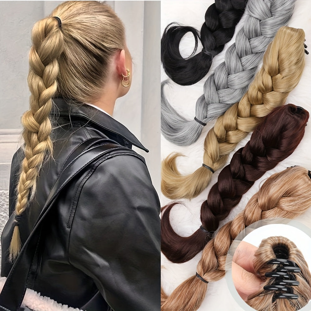 Women's Clip-In Ponytail - Easy-to-Style Synthetic Braided Hairstyle with Secure Clip, Natural Look Ponytail for Everyday, Parties, Formal Events - Available in Black, Gray, Blonde, Brown, Beige, Blonde, Dark Brown, Light Bro