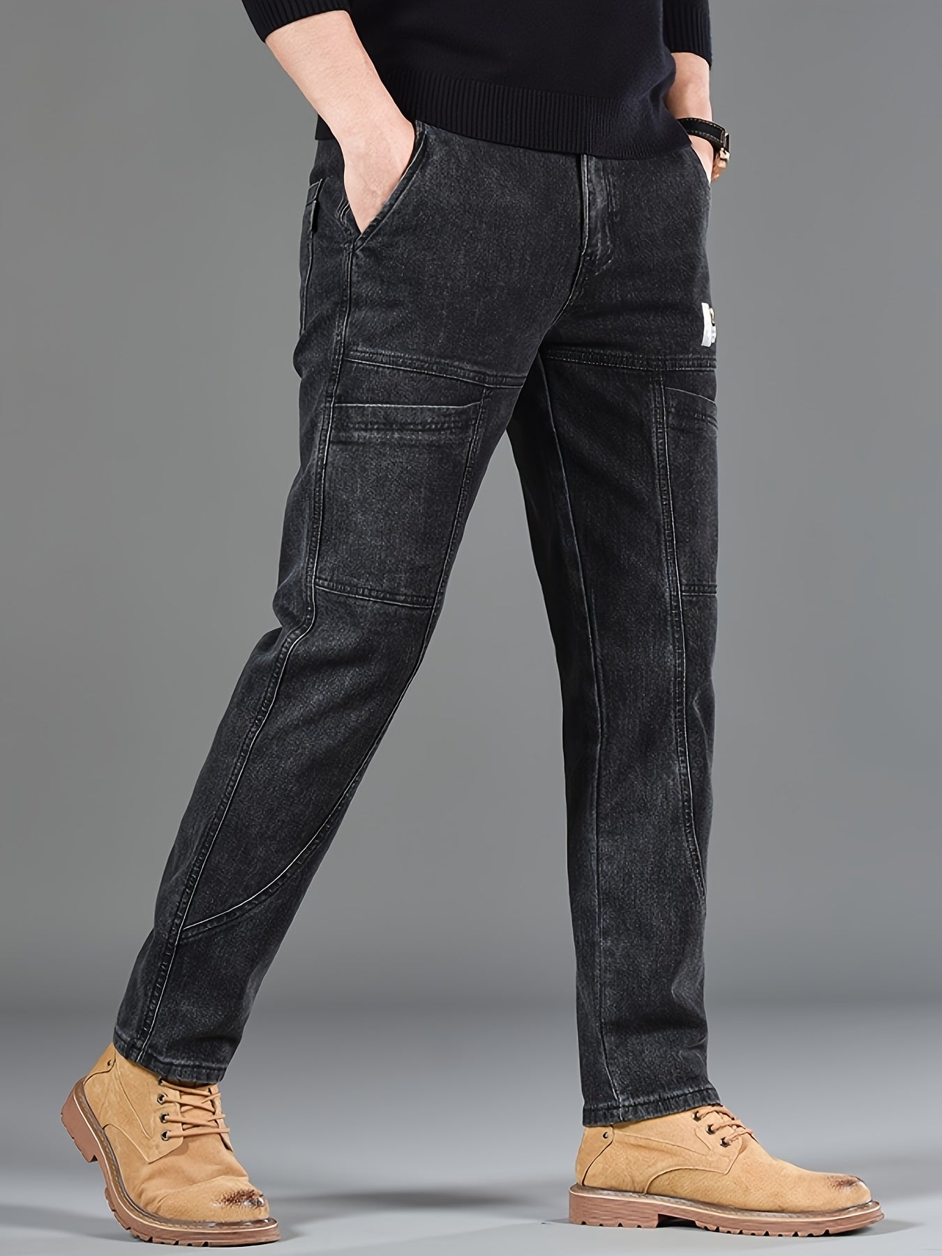 Men'S Small Straight Tube Style Fashionable Printed Six Pocket Design Micro Elastic Denim Pants