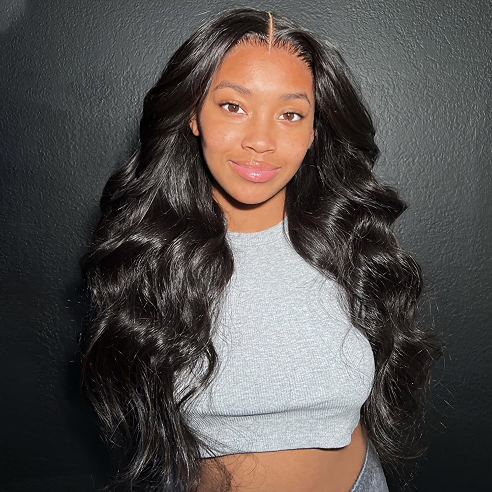 /4x4 Transparent Lace Front Wig - 150% Density Body Wave Natural Black Human-Like Hair, Breathable Lace Closure with African /White/Asian/Indian Women, Heat Resistant & Easy Wear (No Glue)