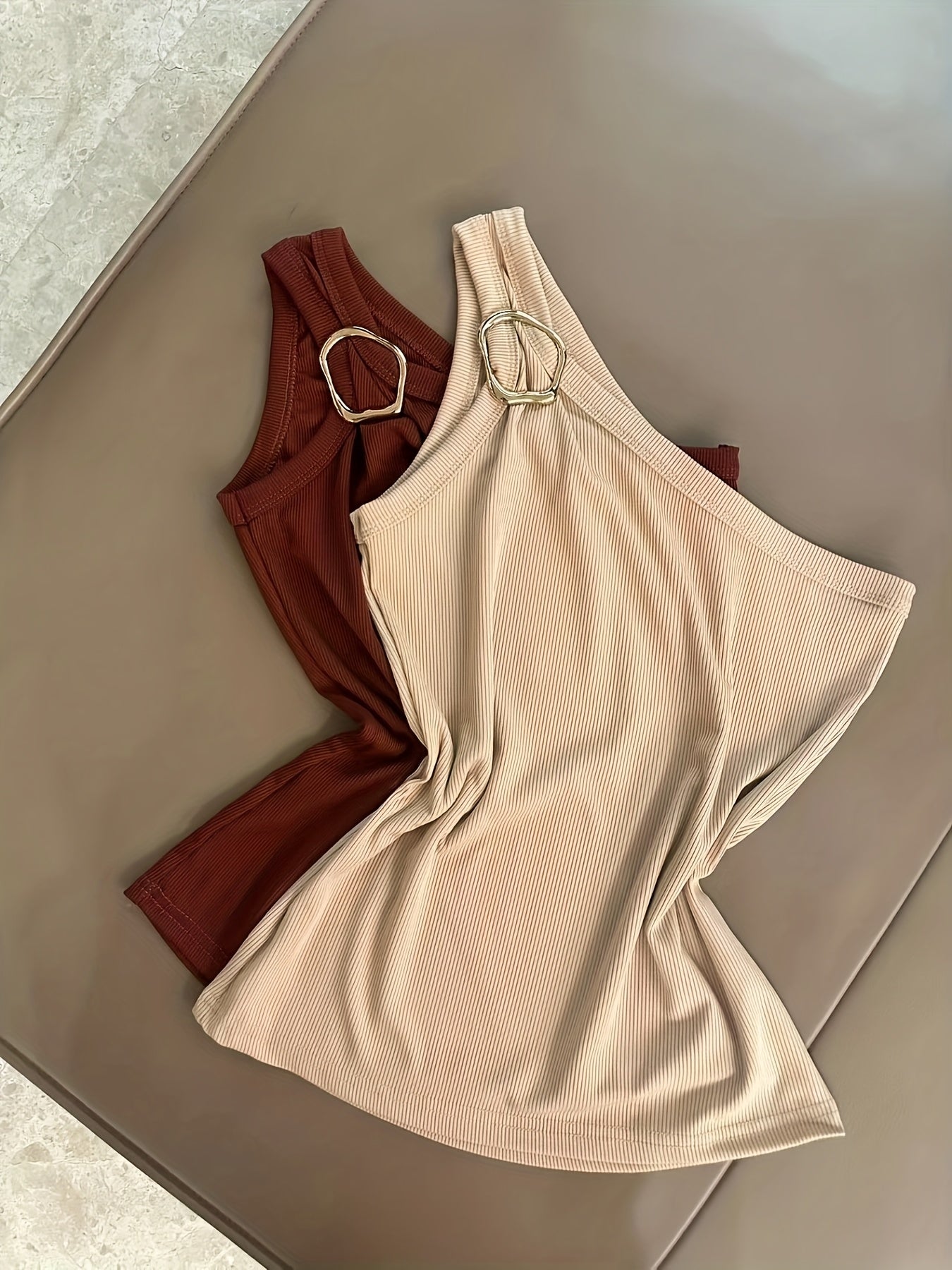Summer Sexy Slim-Fit Design Metal Buckle Pullover Vest Three-Piece Set