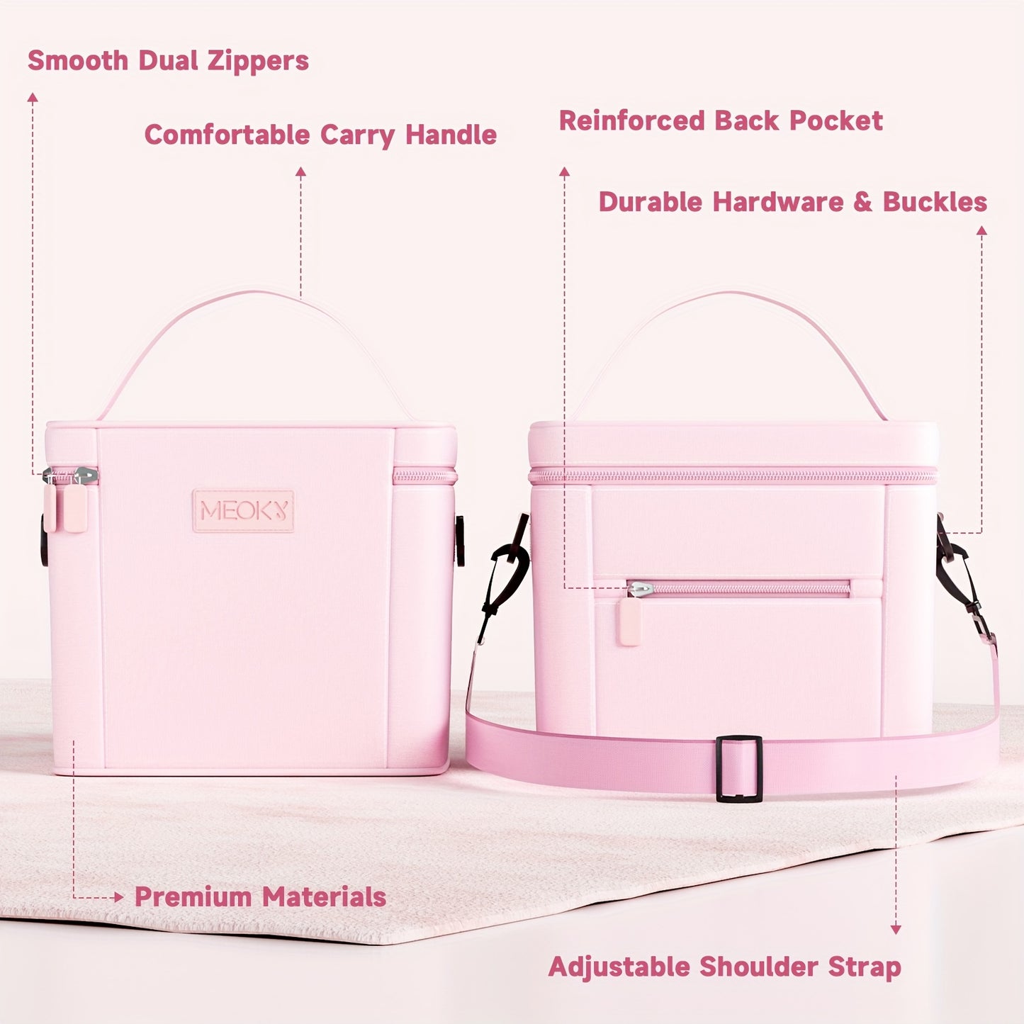 [Stylish, MEOKY Lunch Bag] Stylish, Durable Polyester, MEOKY Large Capacity Insulated Lunch Bag - Pink, Keeps Food Fresh, Hand Washable, Rectangular Design for Easy Portion Control, Perfect for Picnics, Office, or School, Lun
