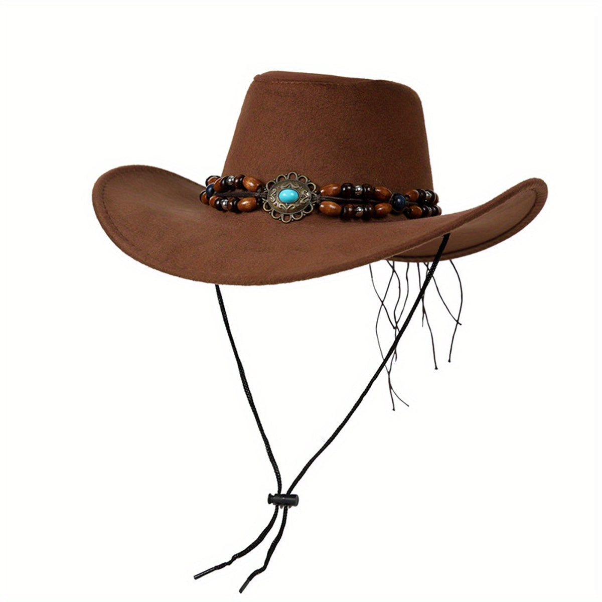 Women Men Vintage Western Hat Wide Brim Cowgirl Cap with Gem Beaded Belt Trendy Sun Hat for Outdoor Party