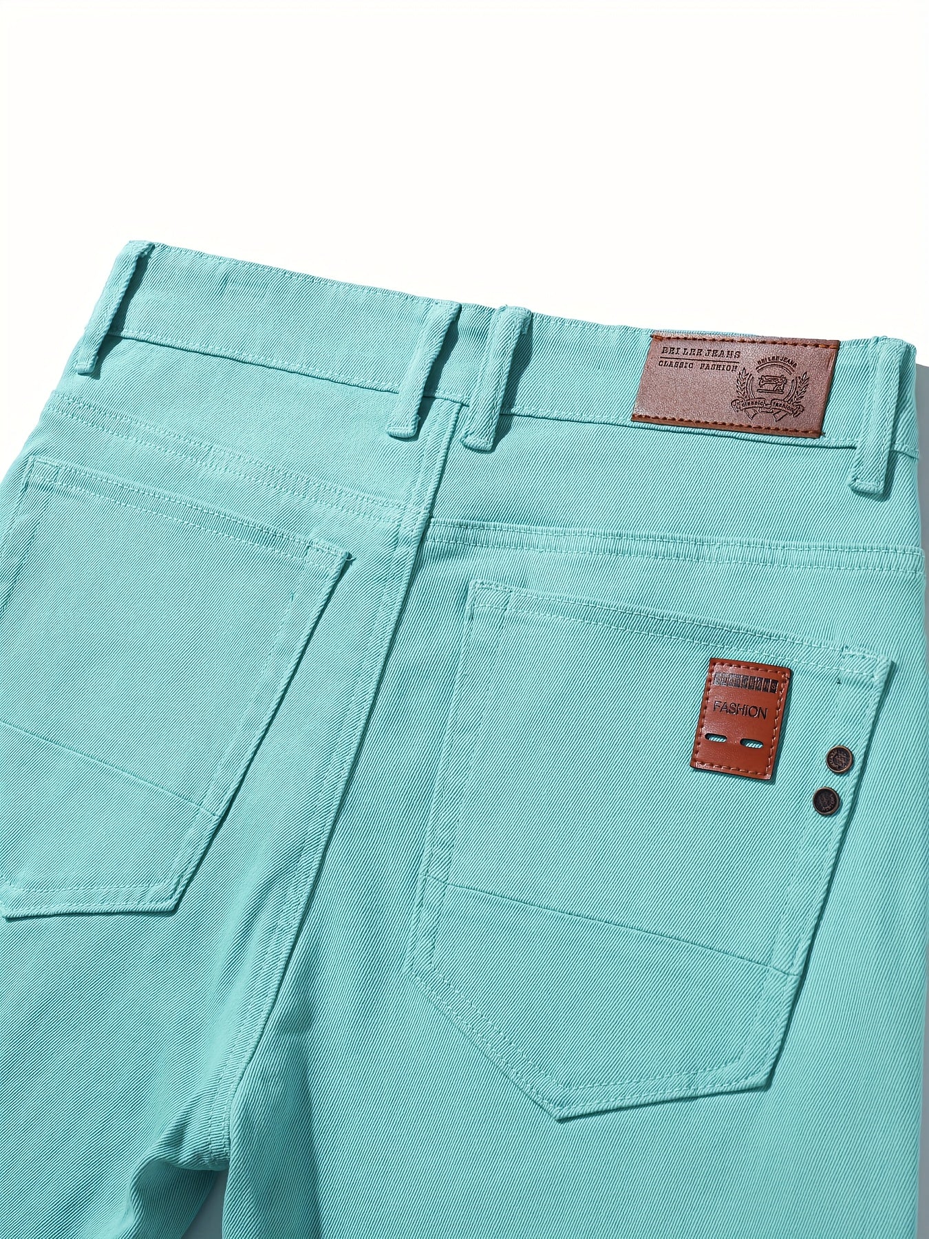 Men's All-Season Slim-Fit Straight-Leg Business Casual Faux Denim - Mid-Rise Beltless Design with Built-In Zipper Closure, Water-Washable Stretch Fabric, Multi-Color Options for Office, Semi-Formal & Casual Attire - Versatile