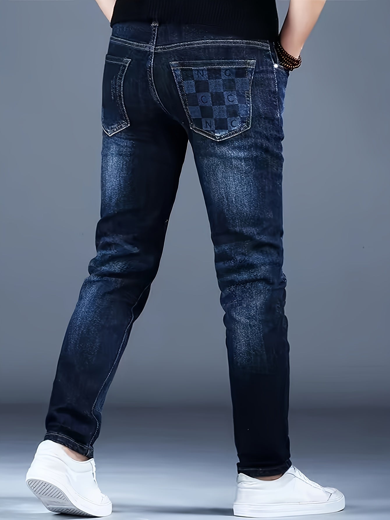 Men's Slim Fit Jeans - Stretch Skinny Leg Jeans, Dark Blue Non-See-Through Denim Pants for Everyday & Formal Wear, Machine Washable All-Season Men's Trousers