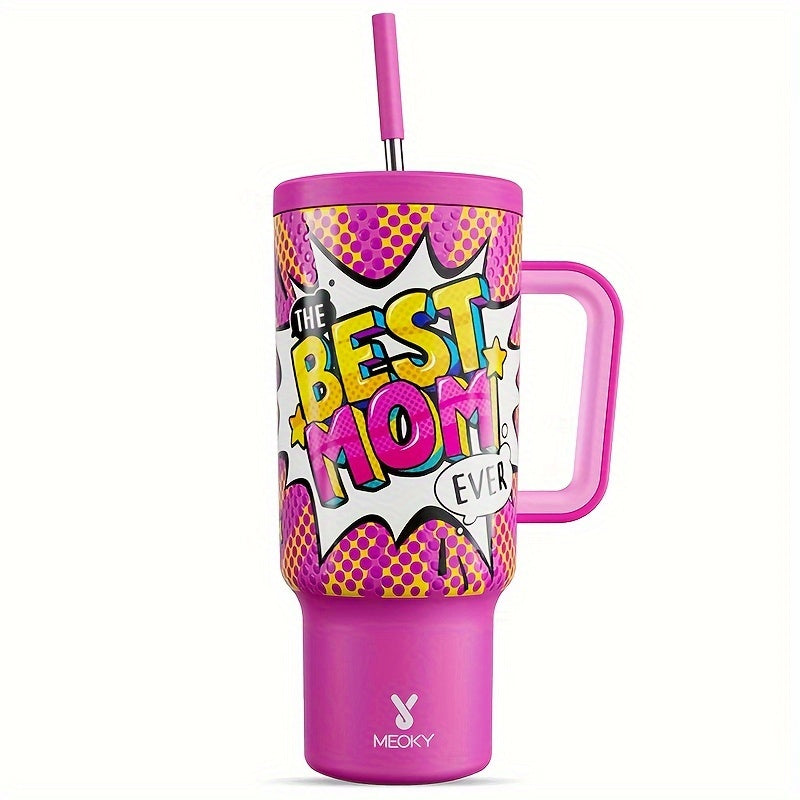 [MEOKY Stainless Steel Tumbler] MEOKY 40oz Stainless Steel Tumbler with Handle | Leak-Proof, Insulated Travel Mug for Hot & Cold Drinks, Perfect Gift for Father's Day & Mother's Day, Round Shape, Hand Wash Only, Travel Drinkw