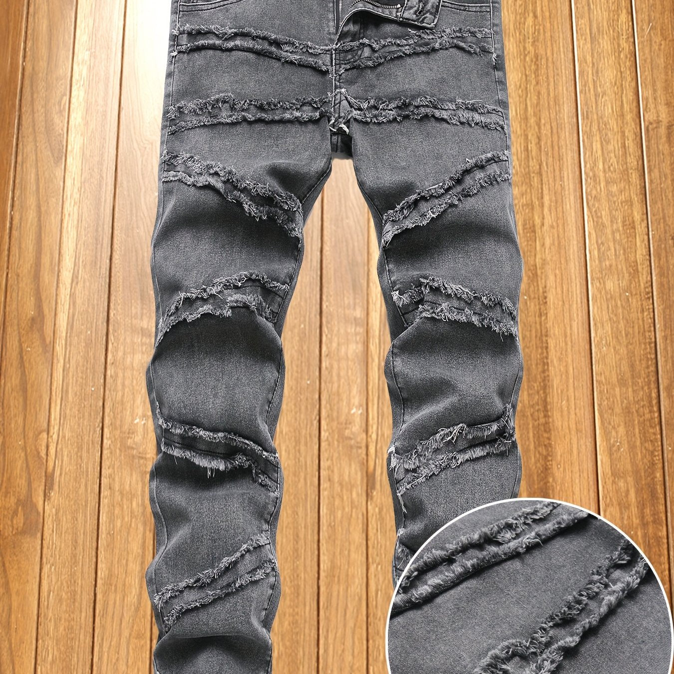 Men's Slim Fit Stretch Denim Jeans - Medium Stretch Comfort, Multiple Pockets & Distressed Details with Accents, Machine Washable Casual Pants for All-Season Wear, Versatile Clothing, Modern Style, Comfortable Material, Urban