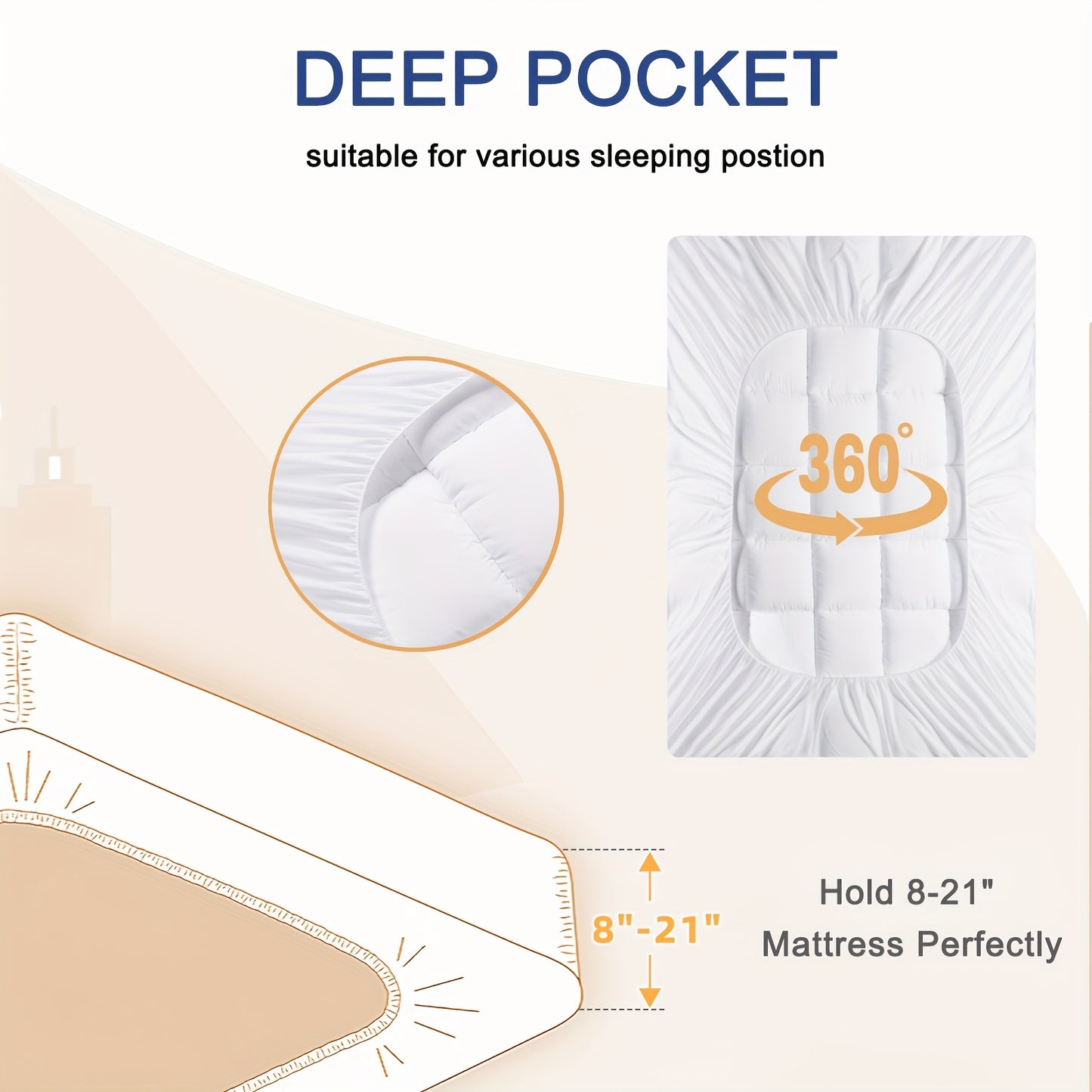 Extra Thick Quilted Mattress Topper - Soft White Stretches 8-21" Deep, Cooling Comfort Pad with Diamond Pattern for Bedroom & Guest Room