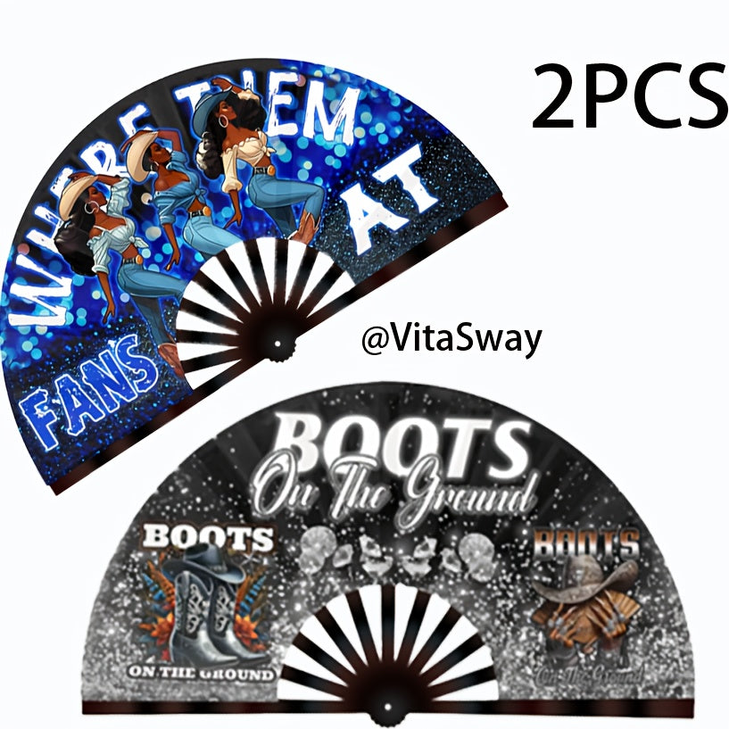 1/2pcs 13inch Boots On The Ground Hand Fan, Where Them Fans At Folding Fans, Clapping Clacking Fans For Line Dancing Unique Oriainal Pattern For Party Props Perfect Gifts For Line Dance Lover.Clack Fan For Popping Fans, Cowgi