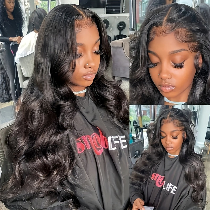 /4x4 Transparent Lace Front Wig - 150% Density Body Wave Natural Black Human-Like Hair, Breathable Lace Closure with African /White/Asian/Indian Women, Heat Resistant & Easy Wear (No Glue)