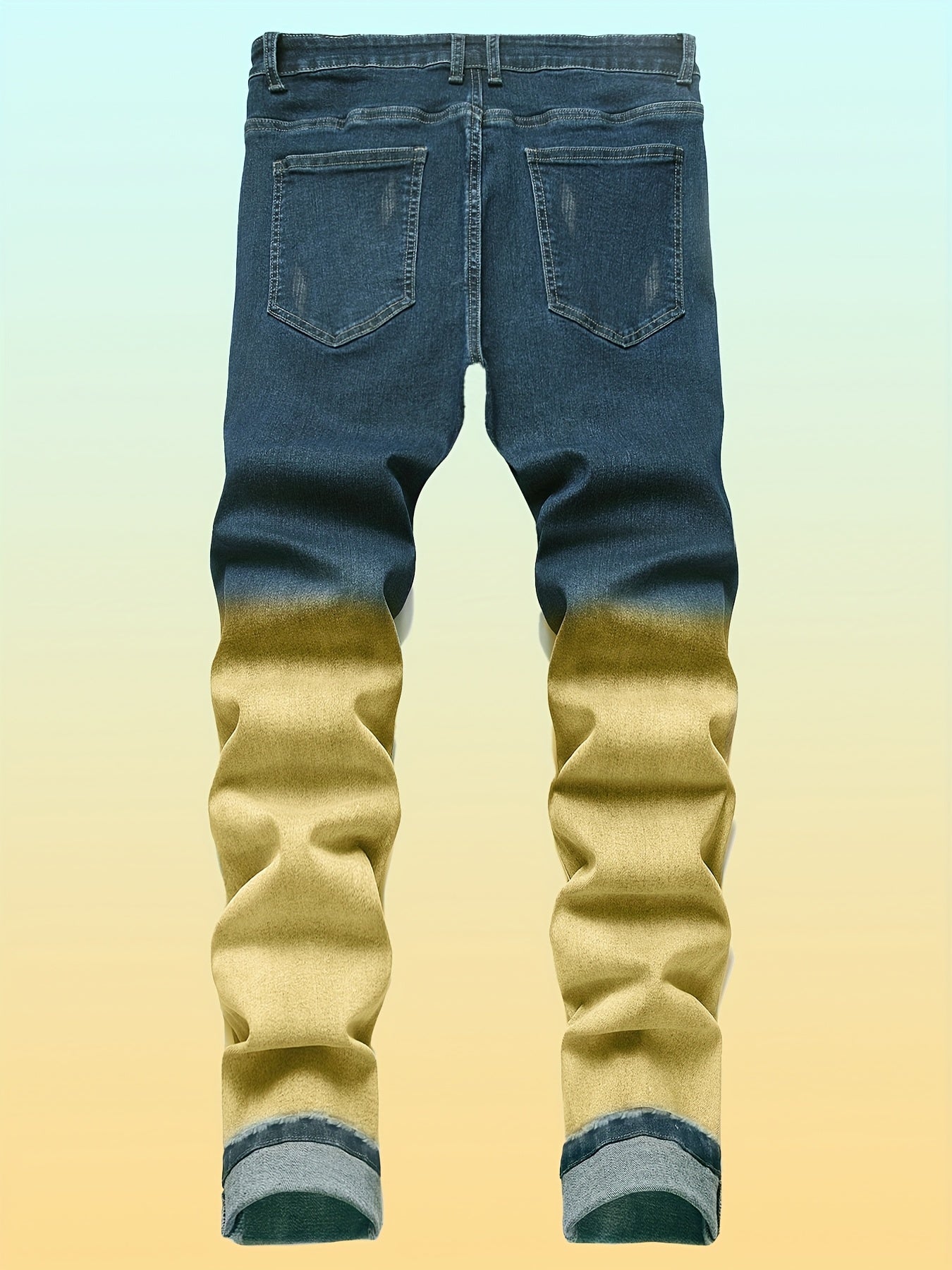 Men's Slim Fit Distressed Denim Jeans with Golden Accents - Stretchy Comfort, Machine Washable, All-Season Casual Wear for Teens & Young Adults, Versatile Pants, Fashionforward Design, Quality Stitching, Stylish Trousers, Urb