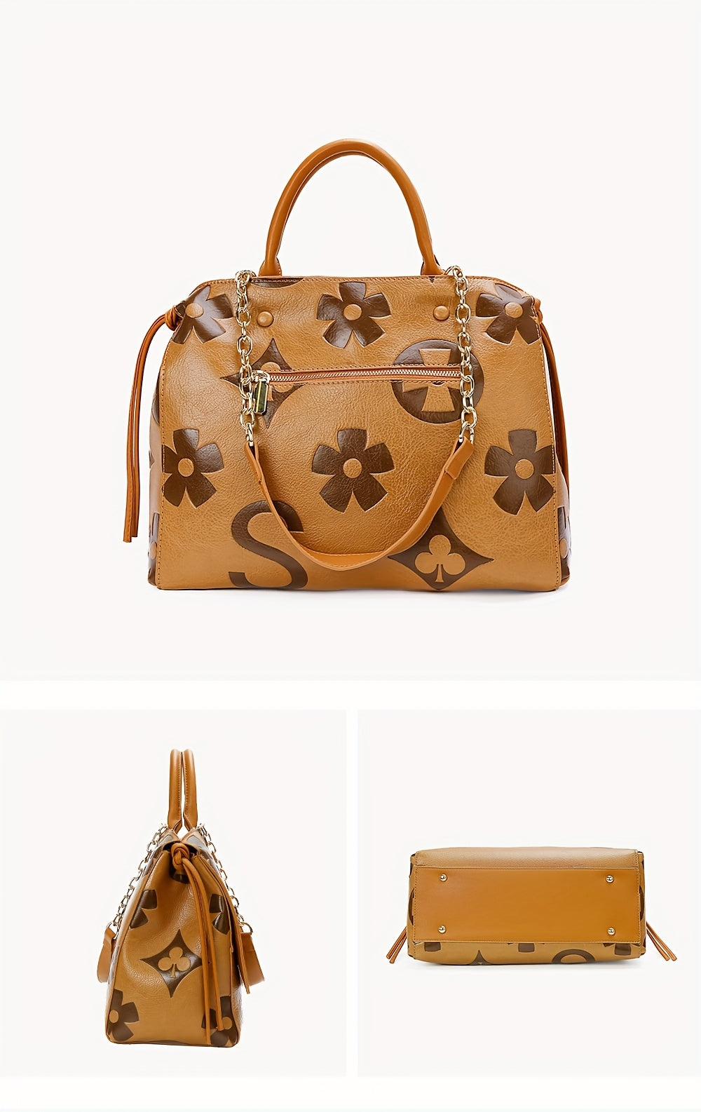 [Elegant Floral Tote Bag] IVKMIVK Women's Floral Embossed Tote Bag - Elegant Synthetic Faux Leather with Golden-Tone Hardware, Large Capacity, Perfect for Daily Commute, Office, and Travel | Floral Embossed Design | Office To