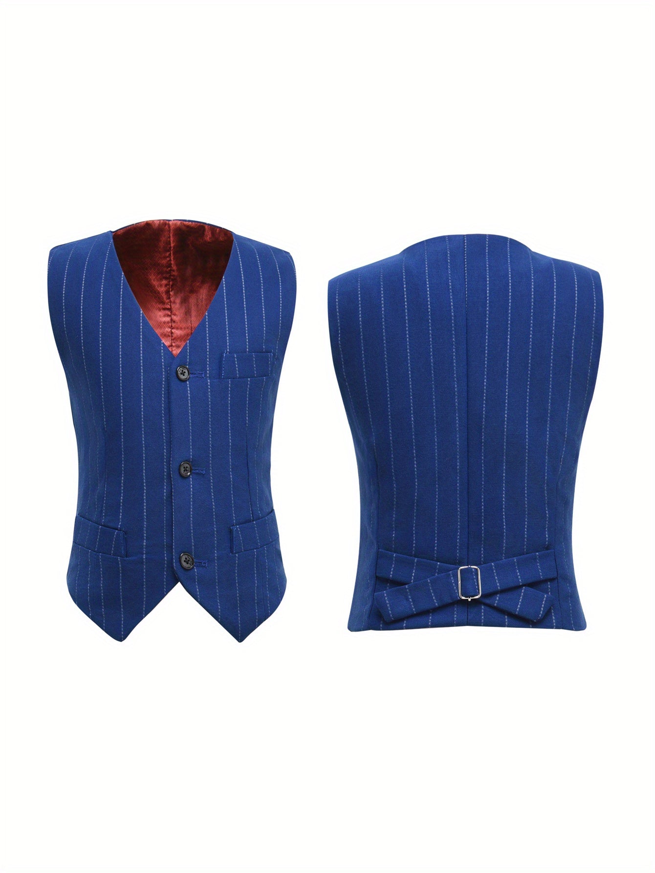 Boys' Suit 3pcs Set Boys Striped Suit Set - Blazer Jacket Vest & Pants for Kids Formal Wedding Church Baptism Party Outfit Slim Fit Stretch Comfortable Tuxedo Photoshoot Attire Size 3-16