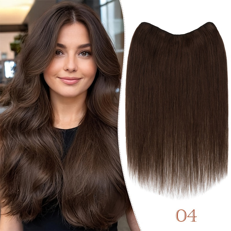 16-Inch Long Human Hair Clip In Extensions - Full Head V-Shaped Weft with 5 Clips, Natural Brown/Black/Blonde/Dark Brown/ Brown/Dirty Blonde/Chestnut Brown/Red Brown/White/Gray/ Auburn - Straight Hair Extension for Women, Bal