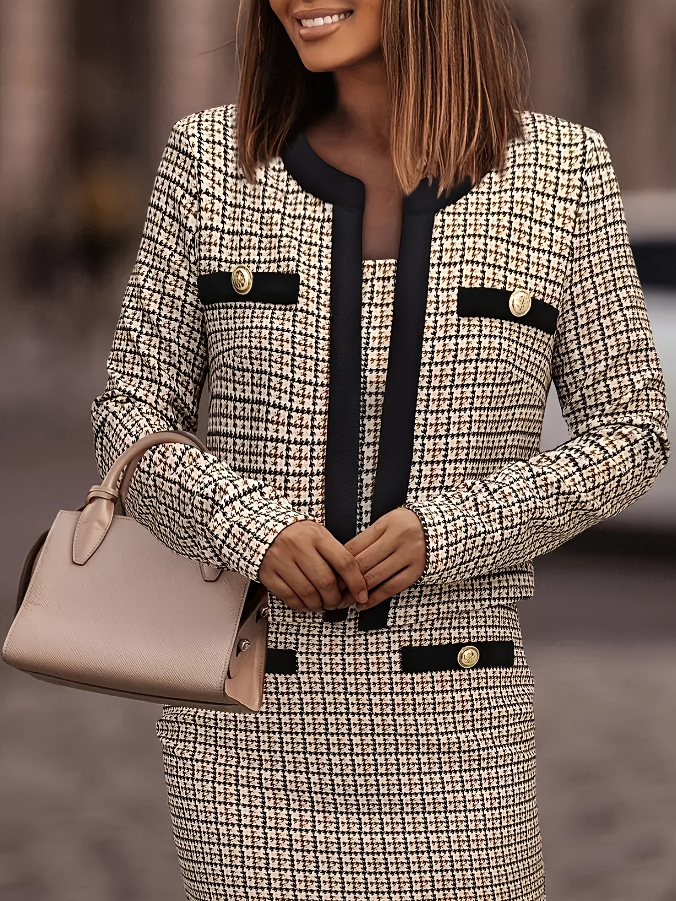 New Elegant Vacation Style Products for 25 Years, Featuring a Women'S Elegant Printed Long-Sleeve Button-Up Jacket And a Stylish Printed Cream-Colored Slip Dress, with a Sexy Stretchy And Concealing Jacket.