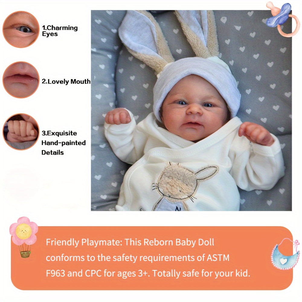 [Real Lifelike Baby Doll] Real Lifelike Baby Doll - 19inch (49cm) Reborn Newborn Size, Soft Touch Full Vinyl Handmade Skin, Includes 2 Outfits for Birthday, Christmas, Thanksgiving, Halloween Gifts
