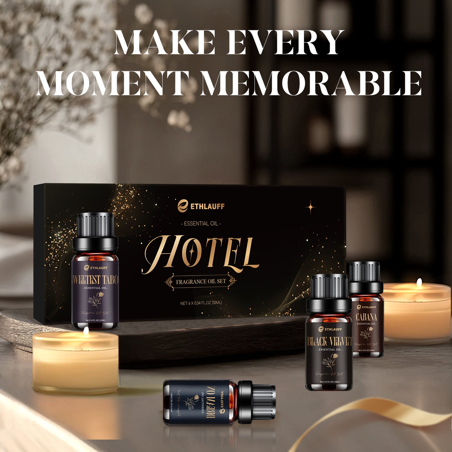 Hotel Essential Oils Set, Hotel Scents Fragrance Oil, Luxury Essential Oils for Diffuseret 6x10ML, My Way, Dream On, Cabana, 24k Magic, Black Velvet, Sweetest Taboo,Fall Gift