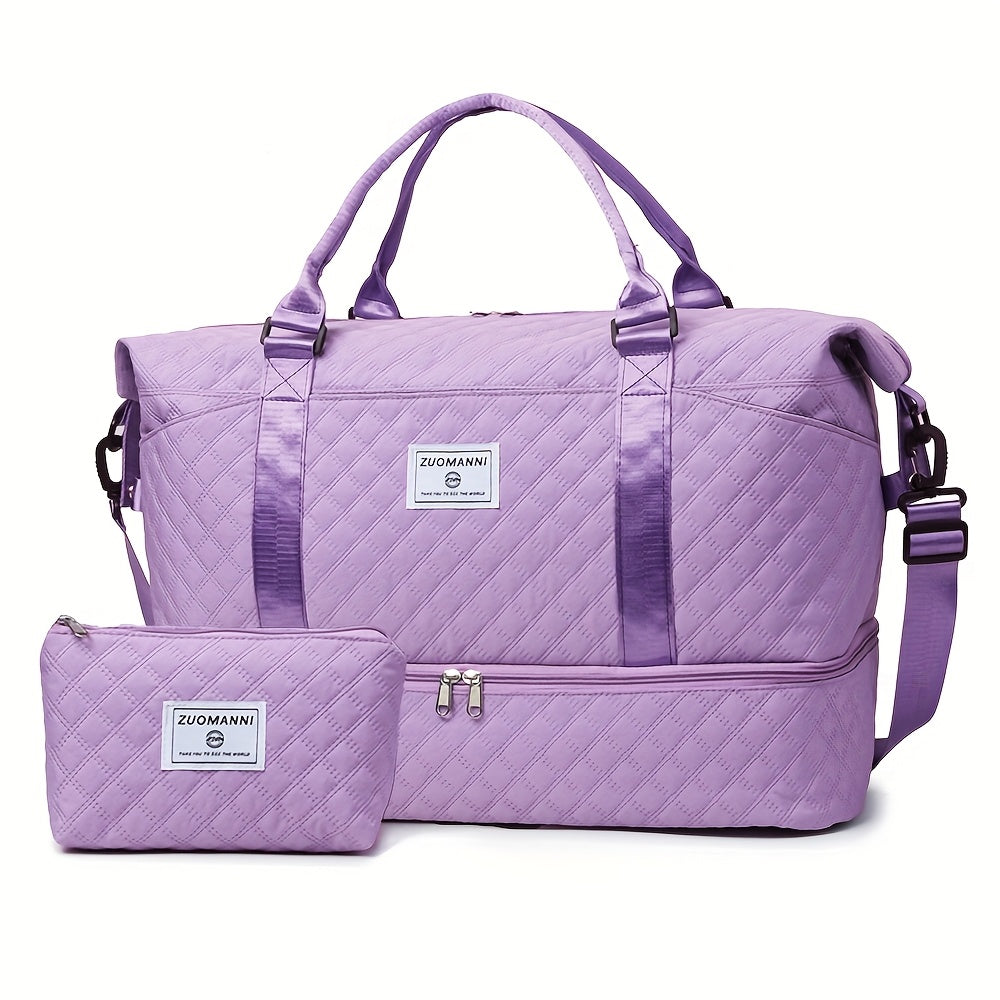 Large Capacity Travel Gym Bag Women'S Combo Letter Bag Valentine'S Day Gift Multifunctional Luggage Duffel Stitched Short Long Trip Tote with Independent Shoe Compartment Multi-Pocket Design