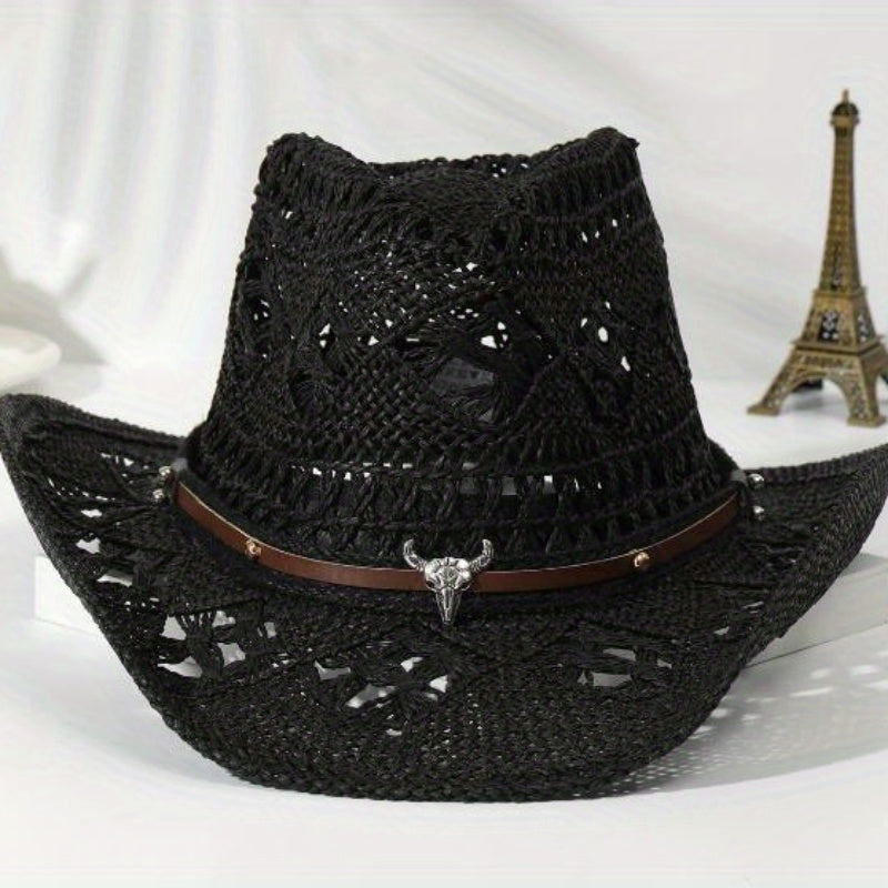 Women'S Western Cowgirl Hat with Belt - Wide Brim, Lightweight Stretch Fit for Beach, Outdoor, Casual - All-Season Western Style with Brown Belt - Perfect for Cowboy, Ranch, or Everyday Chic Looks, Cowboy Hat, Outdoor Headwea