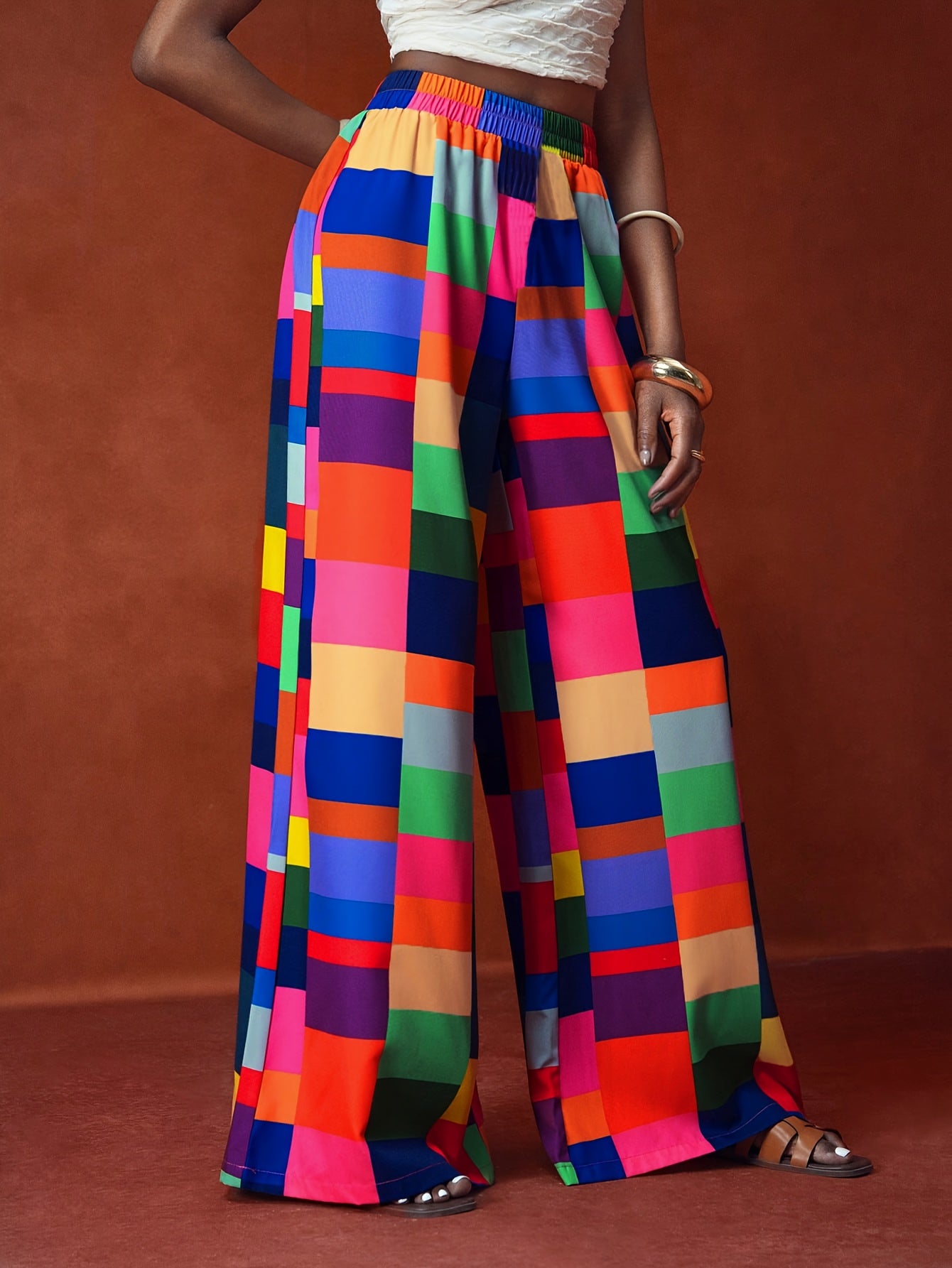 Women'S Vibrant Floral Print Wide-Leg Pants - High-Waisted, Loose Fit, Lightweight & Breathable for Spring/Summer Vacation Style, Casual Beachwear, Vacation Clothing | Vibrant Print Pants | Lightweight Fabric, Elegant Pants F