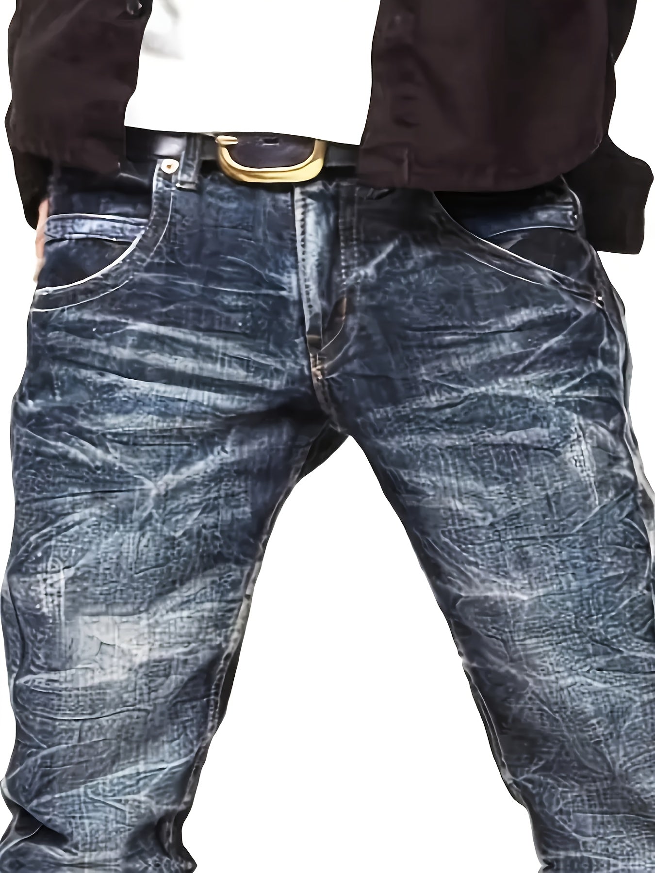 Men'S Vintage Washed Blue Faux Denim - Loose Fit Streetwear Pants with Raw Edge Details, All-Season Non-Fading Faux Denim for Casual Outfits & Casual Attire, Urban Fashion, Distressed Look, Sturdy Construction, Fashion Bottom