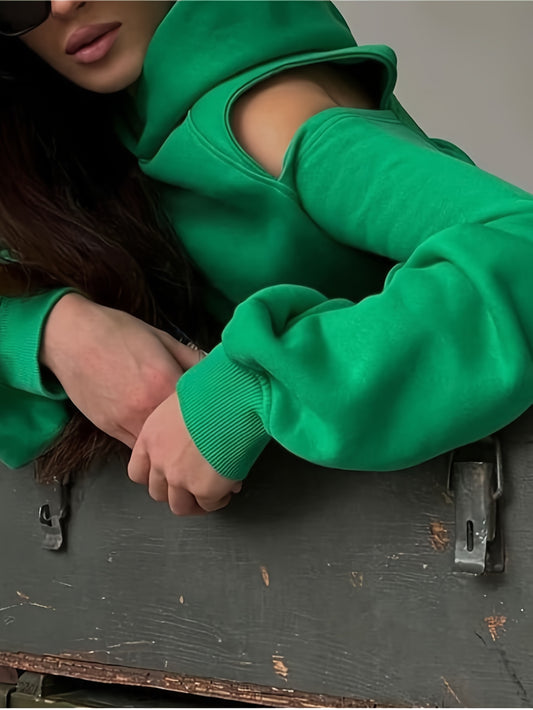 Women'S Casual Long-Sleeve Hooded Sweatshirt & Pants Set - Loose Fit, Solid Color, Hollow-Out Design, Elastic Waistband, Versatile Fall/Winter, Casual Wear|Hooded Sweatshirt|Elastic Waistband Pants, Sweater Pants