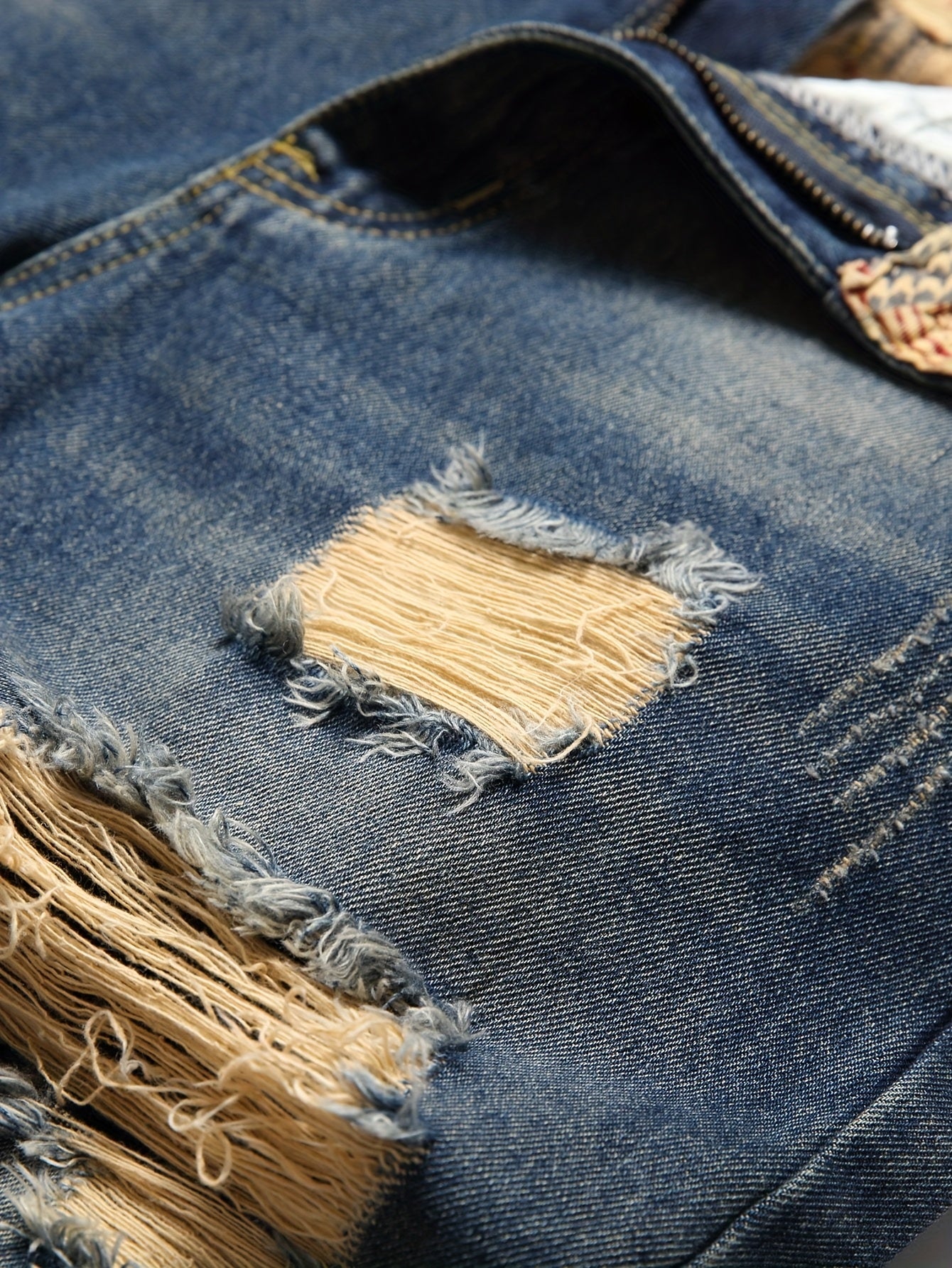 Men'S Retro Washed Blue Ripped Straight-Leg Jeans - Slim Fit, Non-Stretch Denim, Distressed Details, All-Season Casual Wear, Vintage Streetwear Style, Straight Leg Jeans