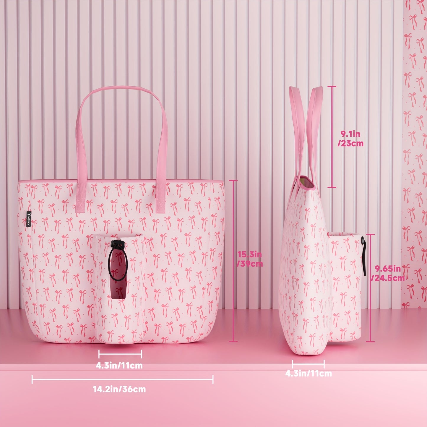 [Pink Nylon Tote] MEOKY Large Pink Nylon Tote Bag | 3.96gal High Quality with Zippered Compartment & Wrist Strap - Water Bottle Carrier Bag, Work Carryall Purse, Fashionable Luggage Accessory, Sturdy Handles for Travel, Work,