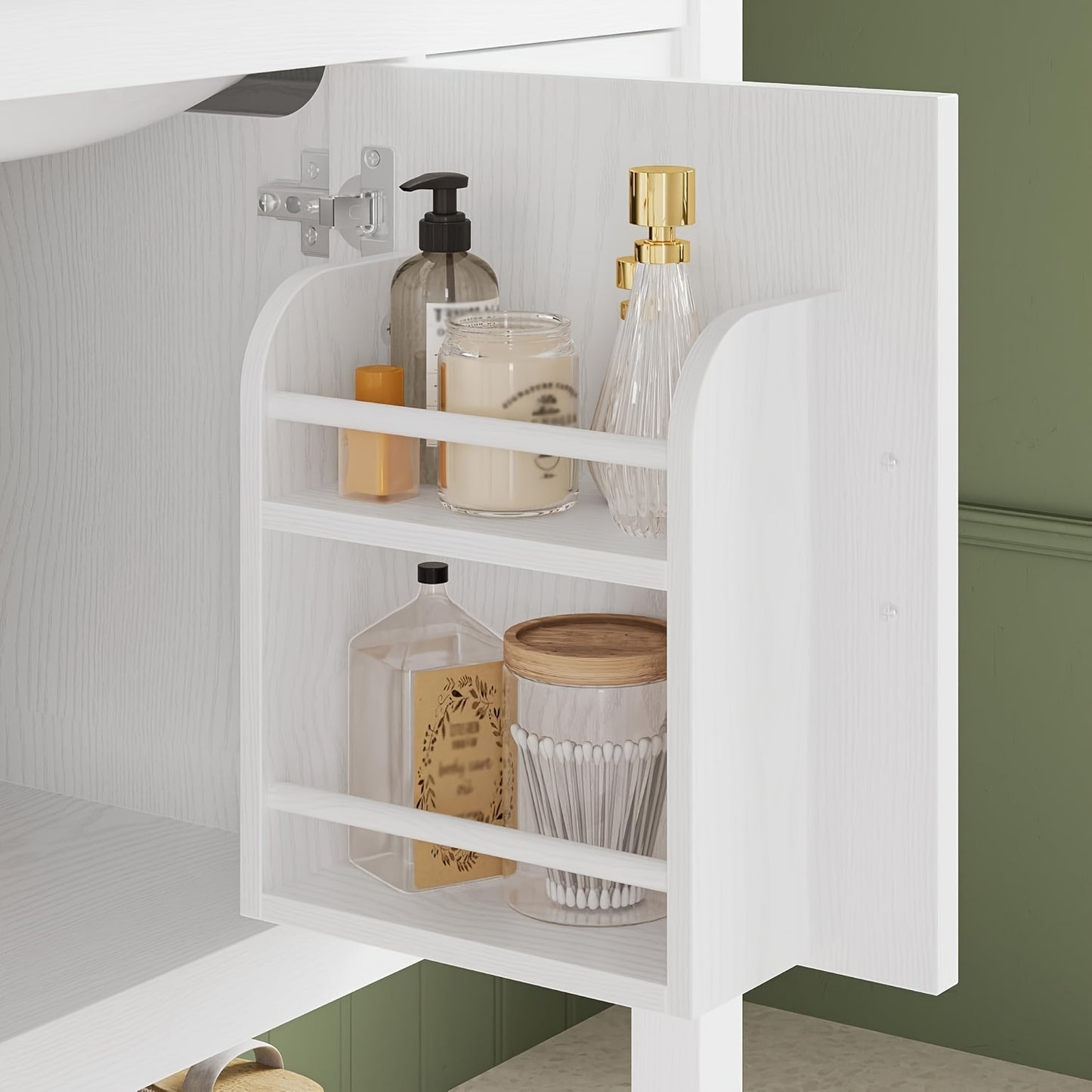 IRONCK 36" Modern Undermount Bathroom Vanity with Sink - White Wooden Cabinet with 4 Drawers, Open Shelf, Charging Station & Door Shelves, Rustic Style for Contemporary Bathrooms, Bathroom Vanity Cabinet, Bathroom Storage, Mi
