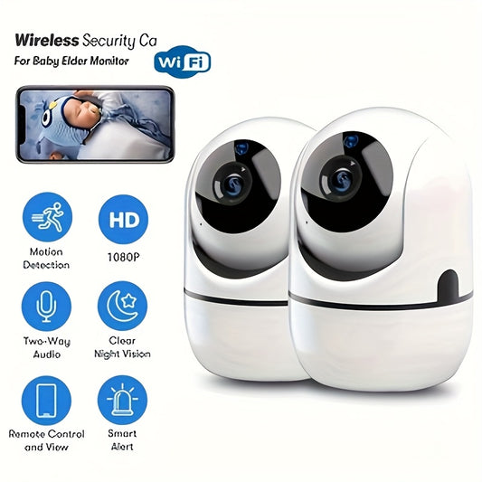 2pcs 1080P Wireless Security Cameras WiFi Indoor And Outdoor, Artificial Intelligence Human Detection, Gimbal Tracking, Two-way Audio, 2.4G Alarm Push, Night Vision, Pet Monitor, Cloud/SD Storage