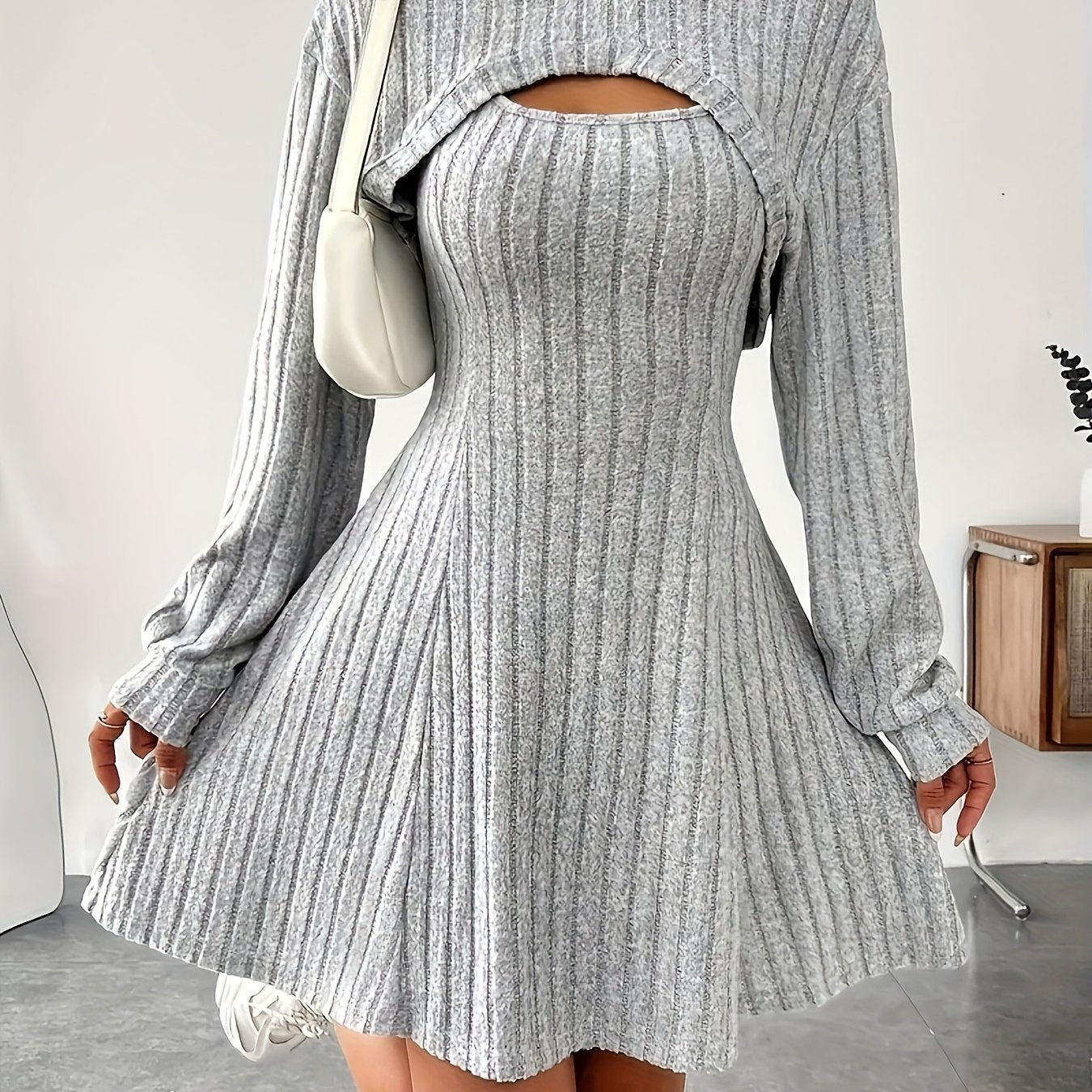 Orientation Fashion Solid Color Set Fall Winter Casual Elegant Long Sleeve Hooded Top Suspenders Slim Fit Dress Women'S Dress Set