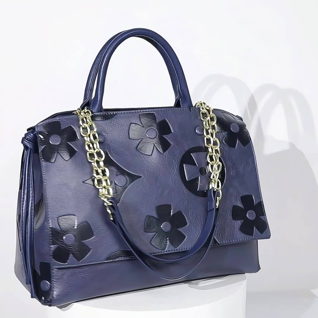 [Elegant Floral Tote Bag] IVKMIVK Women's Floral Embossed Tote Bag - Elegant Synthetic Faux Leather with Golden-Tone Hardware, Large Capacity, Perfect for Daily Commute, Office, and Travel | Floral Embossed Design | Office To