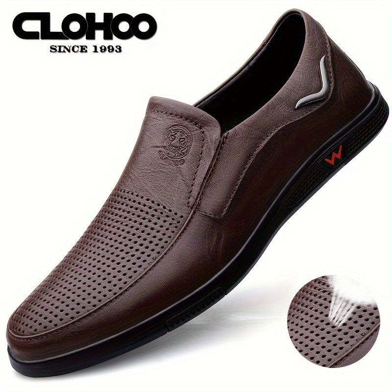 CLOHOO Men's Slip-On Casual Shoes - Genuine Leather Upper, Rubber Sole with PU Cushioned Insole, All-Season Comfort for Business , Brown/Black, Casual Footwear | Classic Slip on | Rubber Sole Footwear