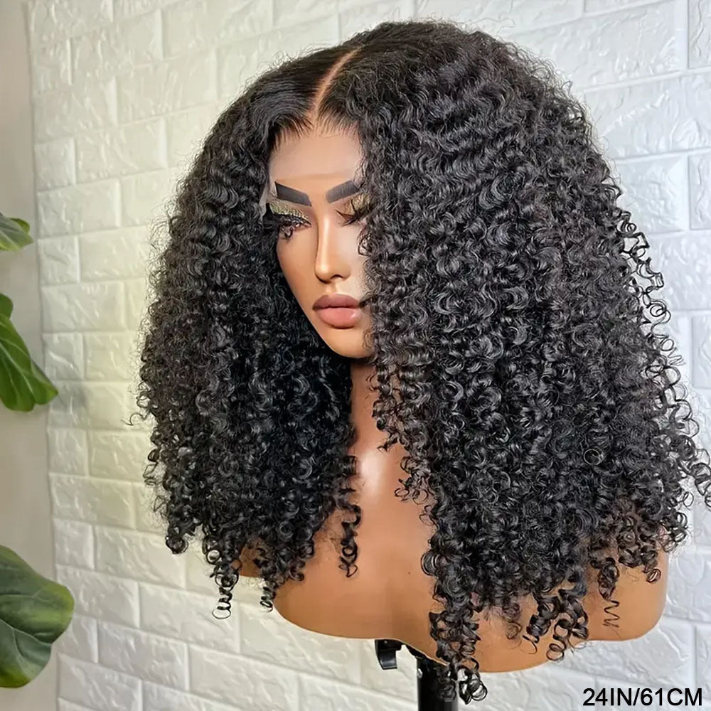 200% Density Brazilian Afro Curly Lace Closure Wig - 4x4 Transparent Pre-Plucked Human Hair Wig for Women, Natural Black, Voluminous Kinky Style, Full Coverage for Everyday Glamour, Everyday Glamour Look | Natural Hairline Wi