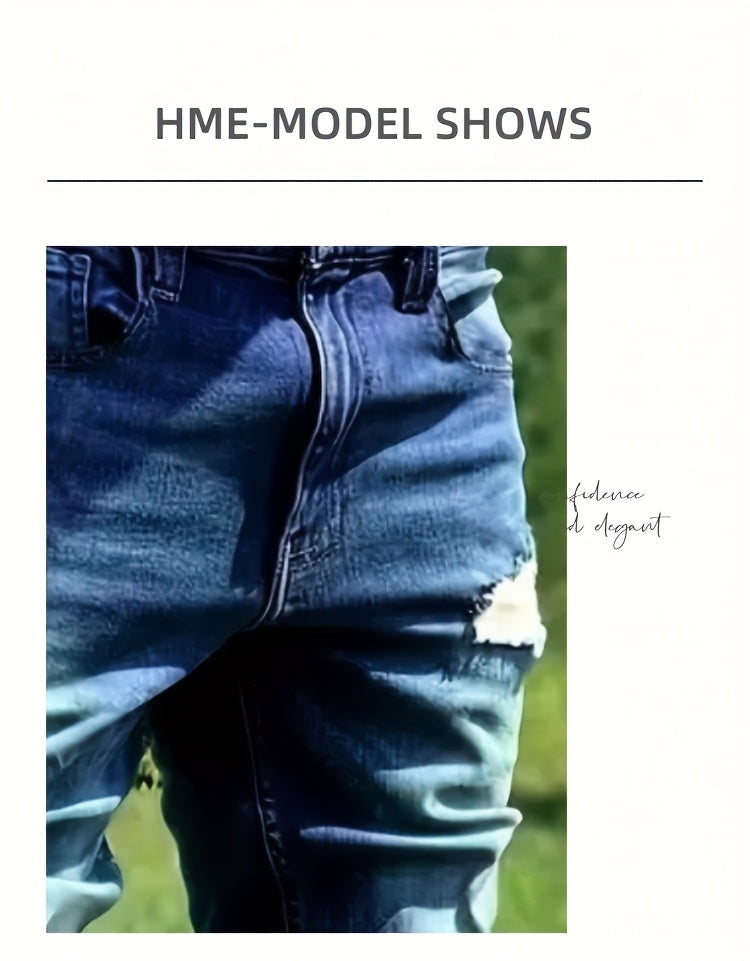 HME Men'S Slim-Fit Straight-Leg Denim Jeans - Mid-Rise Vintage Washed Blue, Stretch Comfort, YKK Zipper Closure, Breathable Rayon Blend, All-Season Casual & Business Wear, Slim Jeans, Midrise Denim, Designer Jeans, Comfortabl