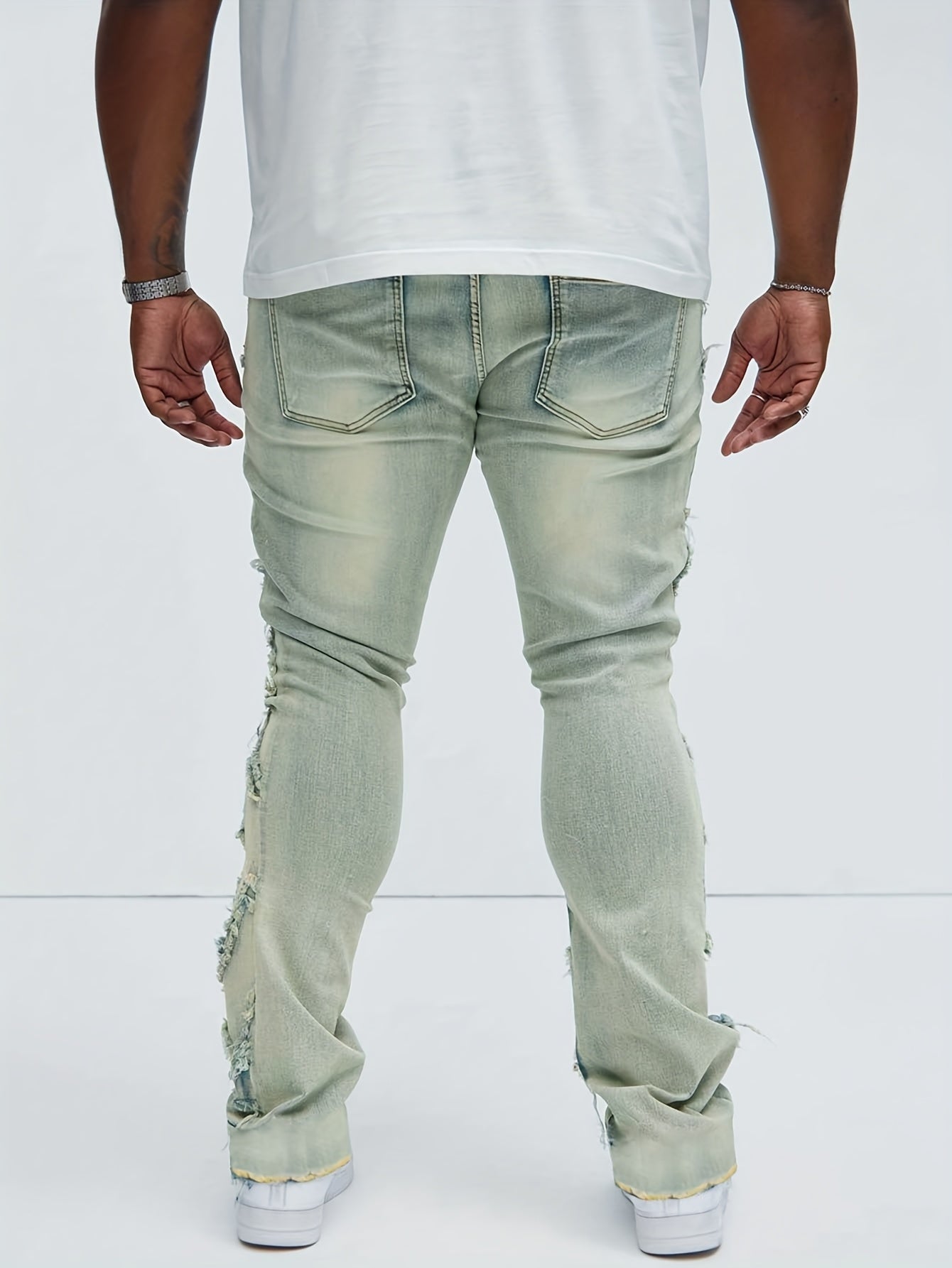 Men's Slim-Fit Washed Distressed Jeans with Mid-Rise & Multi-Pocket Design - Mid-Stretch Micro-Flare Denim Pants for All-Season Comfort, Machine Washable Casual Trousers, Relaxed Fit Bottoms, Modern Streetwear, Durable Constr