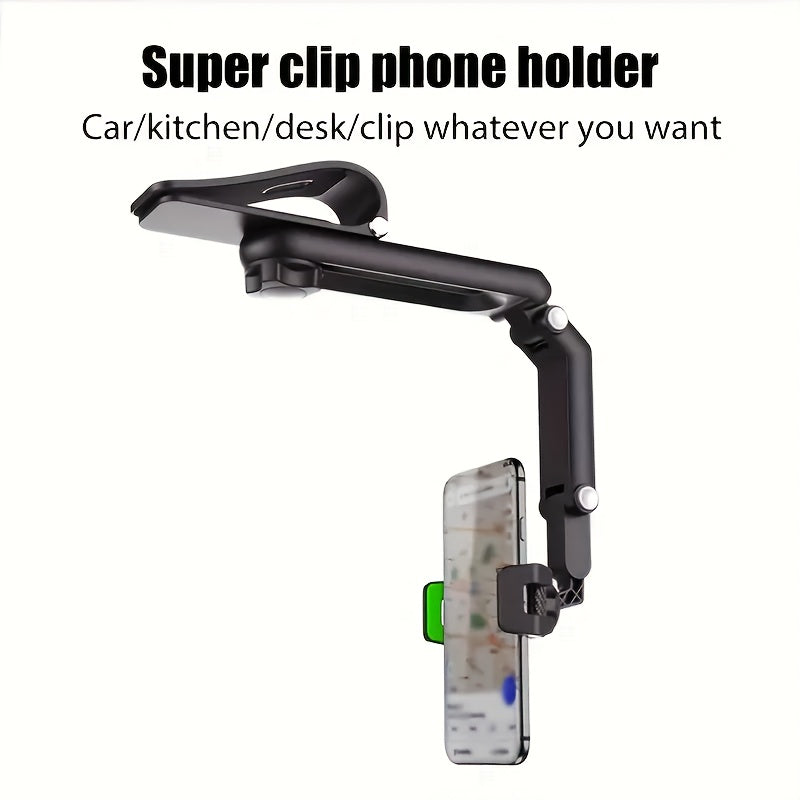 1pc Universal 1080° Rotatable Sun Visor Car Phone Holder, Durable ABS Material, Adjustable Mount for Bedroom, Kitchen, and Vehicle Use