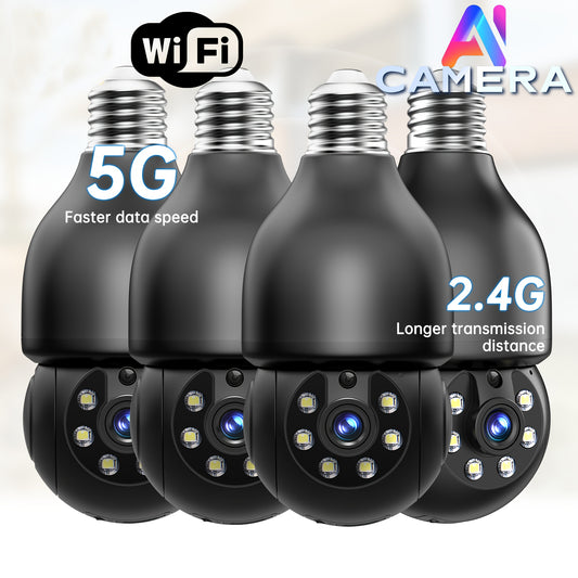 3MP (1296P) Smart Bulb Security Camera with 360° PTZ, Motion Tracking & Auto Alerts, Color Night Vision, Two-Way Talk, Quad HD WIFI - Works with Google Assistant, Fast Data Streaming Bulb Camera for Indoor/Outdoor Surveillance