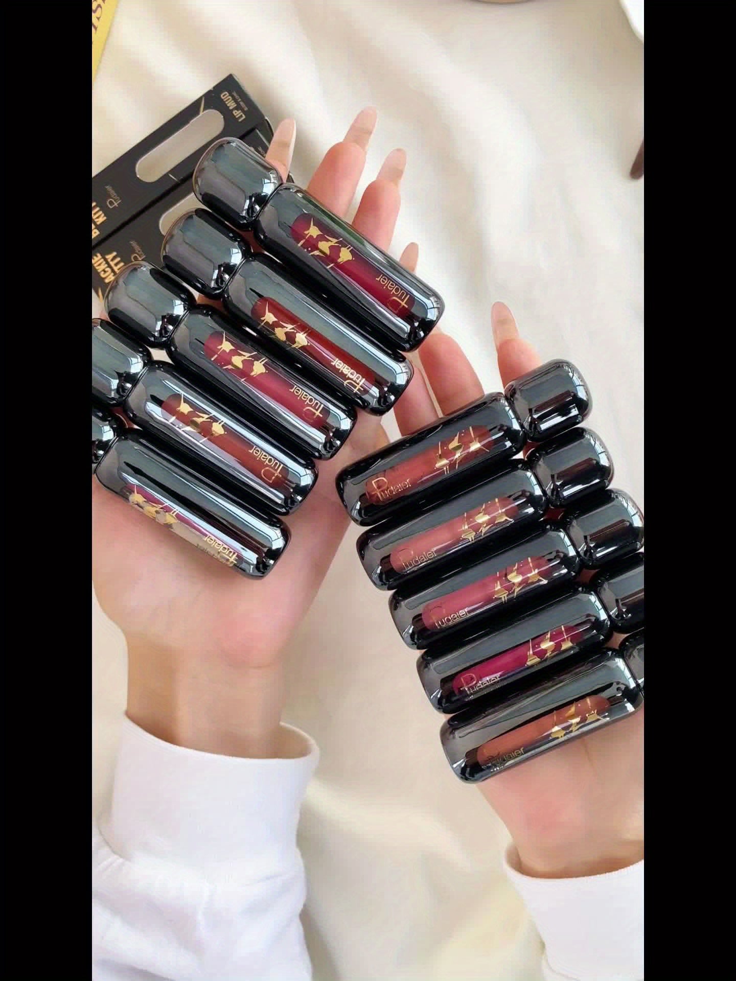 Pudaier Velvet matte Liquid Lip Gloss High Lip Paste, -transfer and long-lasting. 5pcs of deep berry and nude shade suitable for all Light Beige tones. Moisturizing and non-drying formula, perfect gift set for Halloween and C