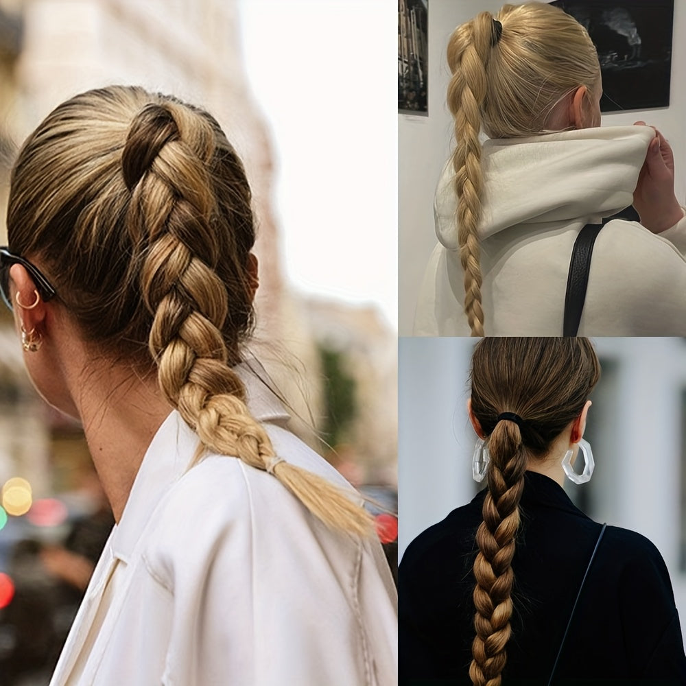 Women's Clip-In Ponytail - Easy-to-Style Synthetic Braided Hairstyle with Secure Clip, Natural Look Ponytail for Everyday, Parties, Formal Events - Available in Black, Gray, Blonde, Brown, Beige, Blonde, Dark Brown, Light Bro