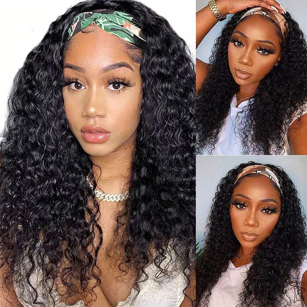 14" Jerry Curly Headband Wig - 100% Human Hair, Glueless, Natural Black, Soft & Bouncy Curls, Easy Wear & Go with Stylish Headbands, Breathable Cap, Heat Resistant, Tangle-Free for Daily Use