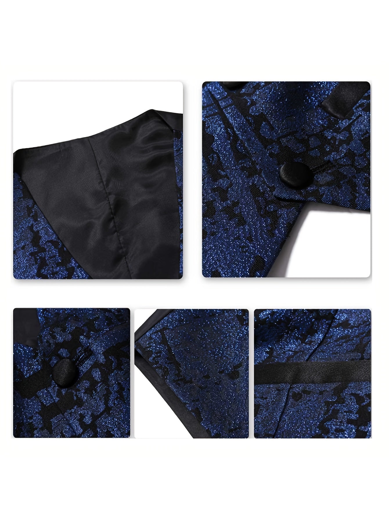 Navy Blue & Black 2025 Men's Floral Print Suit - Elegant Long Sleeve with Lapel Collar, Button-Up Blazer & Trousers for Weddings, Parties, Dates - Premium Fabric, Formal Attire, Date Night Outfit, Classic Fashion, Sophisticat