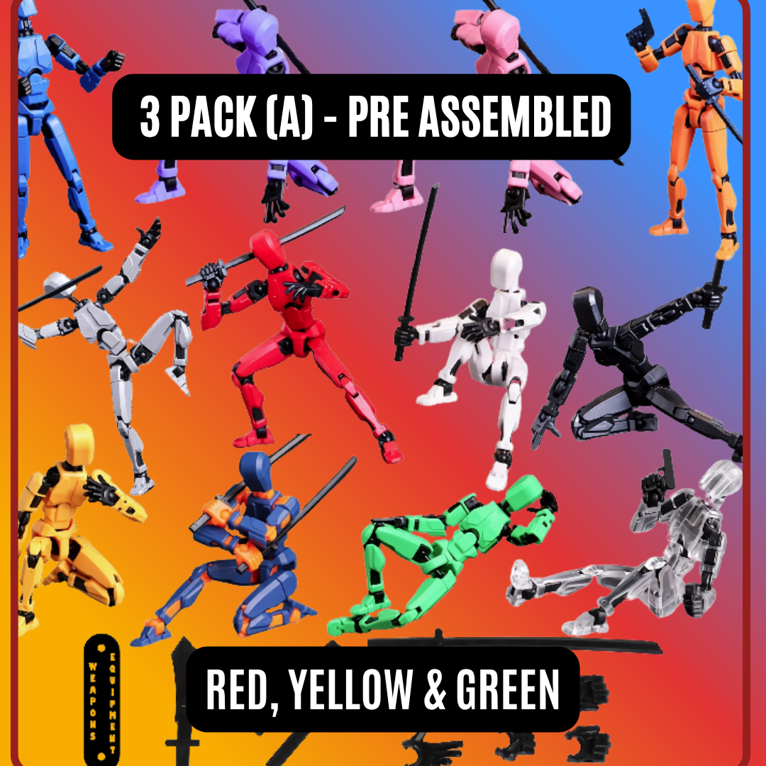 Poseable Action Figures Multi-Pack – 3 or 5 Figure Sets (Fixed Color Combinations)