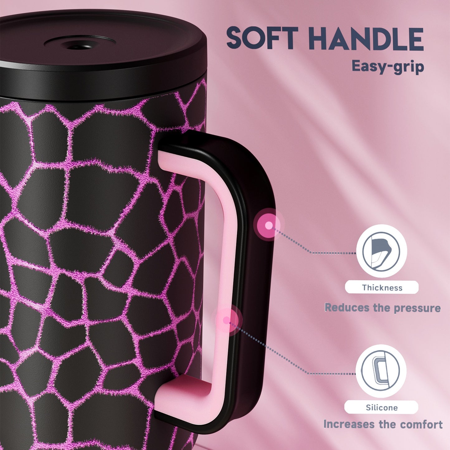 MEOKY 40oz Stainless Steel Tumbler with Handle - Leak-Proof, Insulated Travel Mug for Hot & Cold Drinks, Durable & Easy to Clean, Perfect for Running, Gym, or Outdoor Activities, Black Series, Hand Wash Only, Travel Drinkware